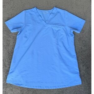Mandala Blue Equa-Tek V-Neck Scrub Top Womens Medium Short Sleeve Pocket 2877